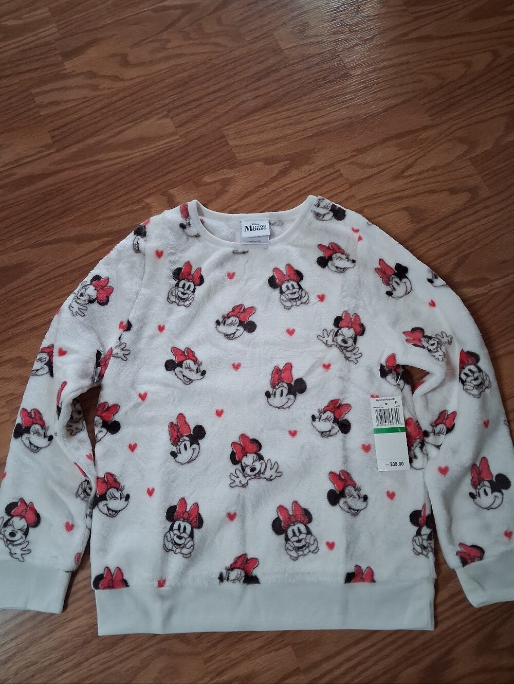 Nwt Disney Minnie Mouse White Red Plush Sweatshirt Girls Size Large